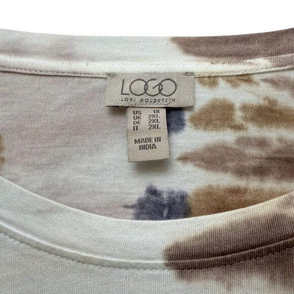 LOGO Lori Goldstein Tunic Tee Plus Size 1X Tan Boho Tie Dye Pockets Womens Top - Picture 4 of 10